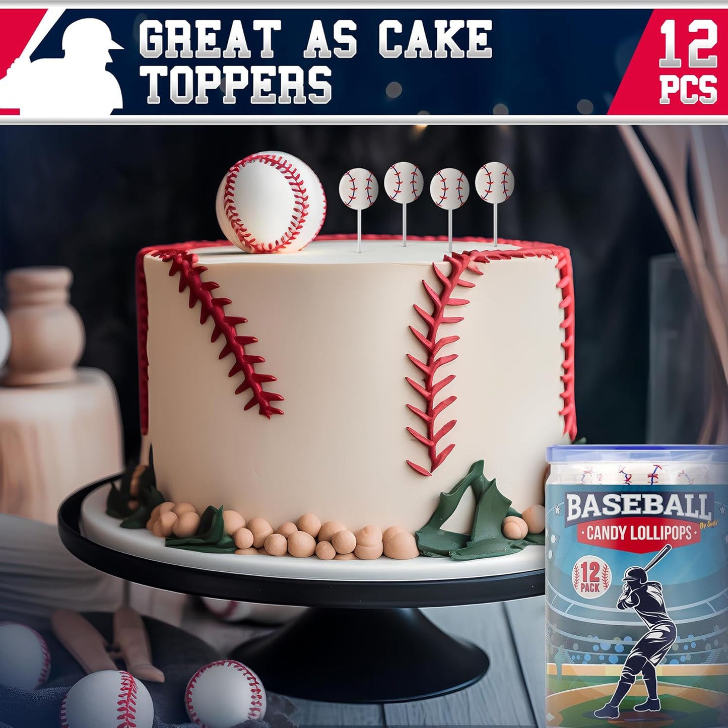 Baseball Lollipops 12pk - Baseball Candy