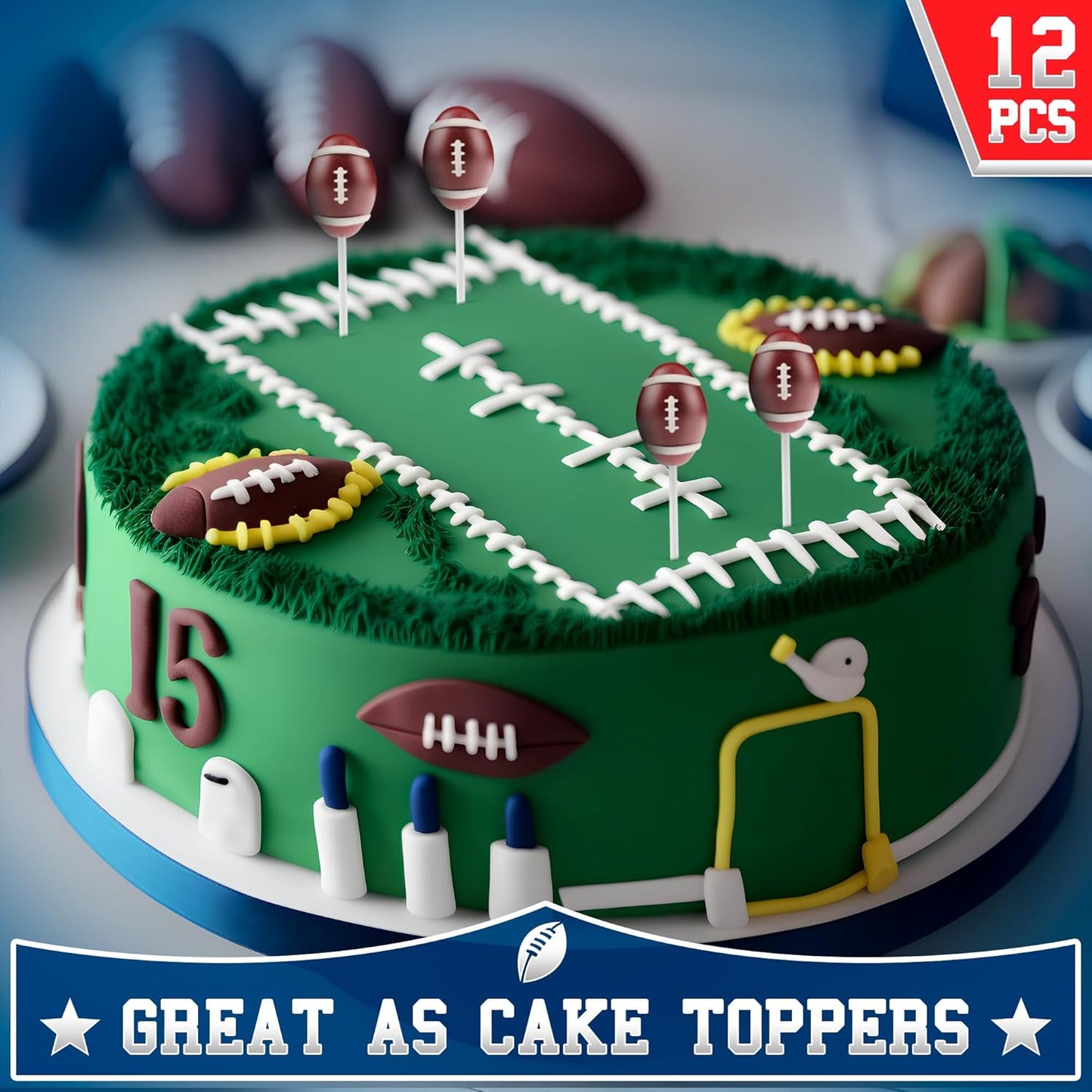 12 pack of football lollipops for sports-themed birthday party supplies.
