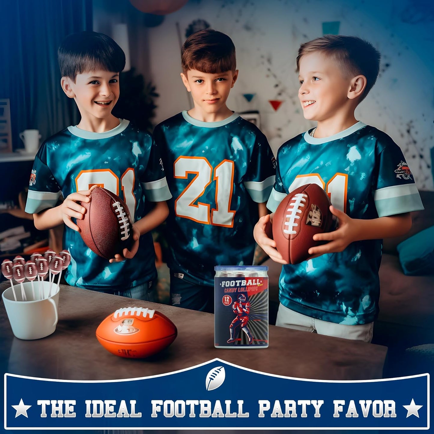 Football lollipops as party favors for football-themed birthdays.