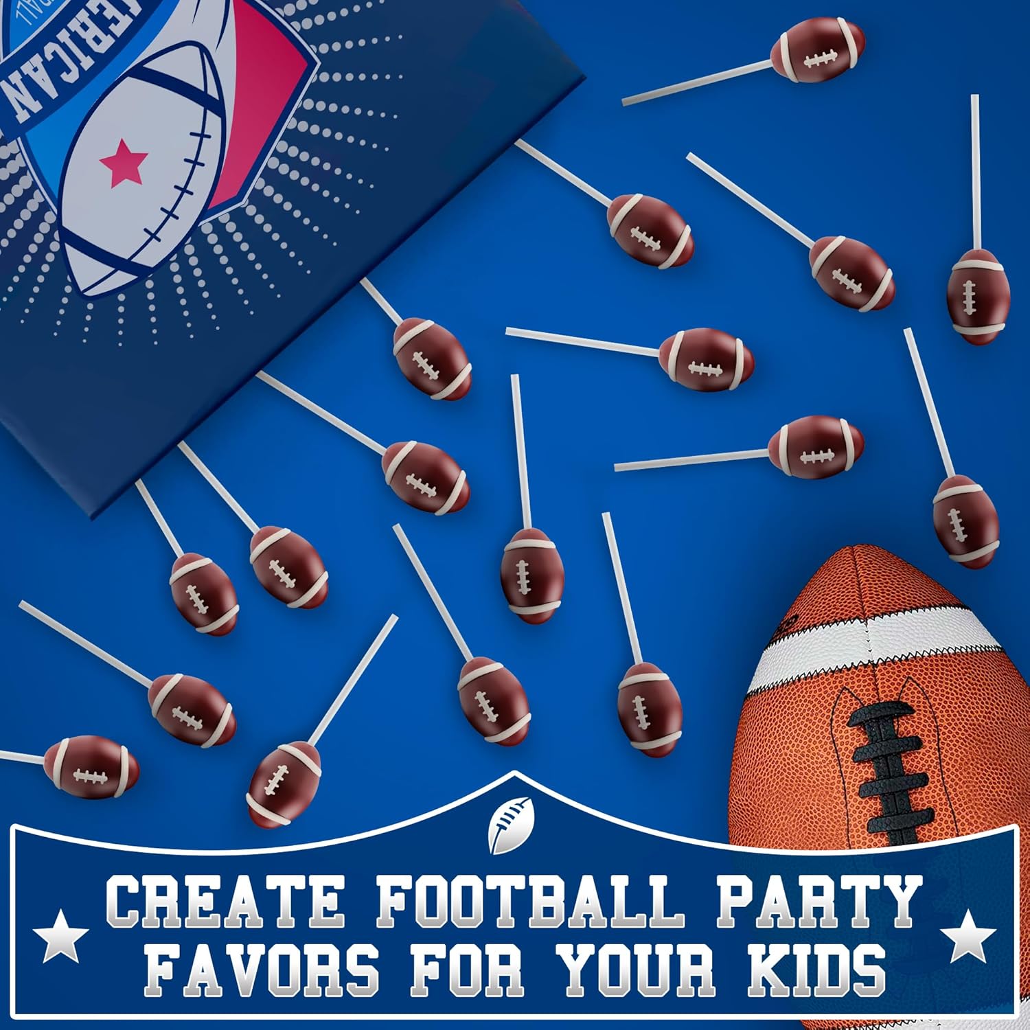 Football shaped candy in traditional colors for game day celebrations