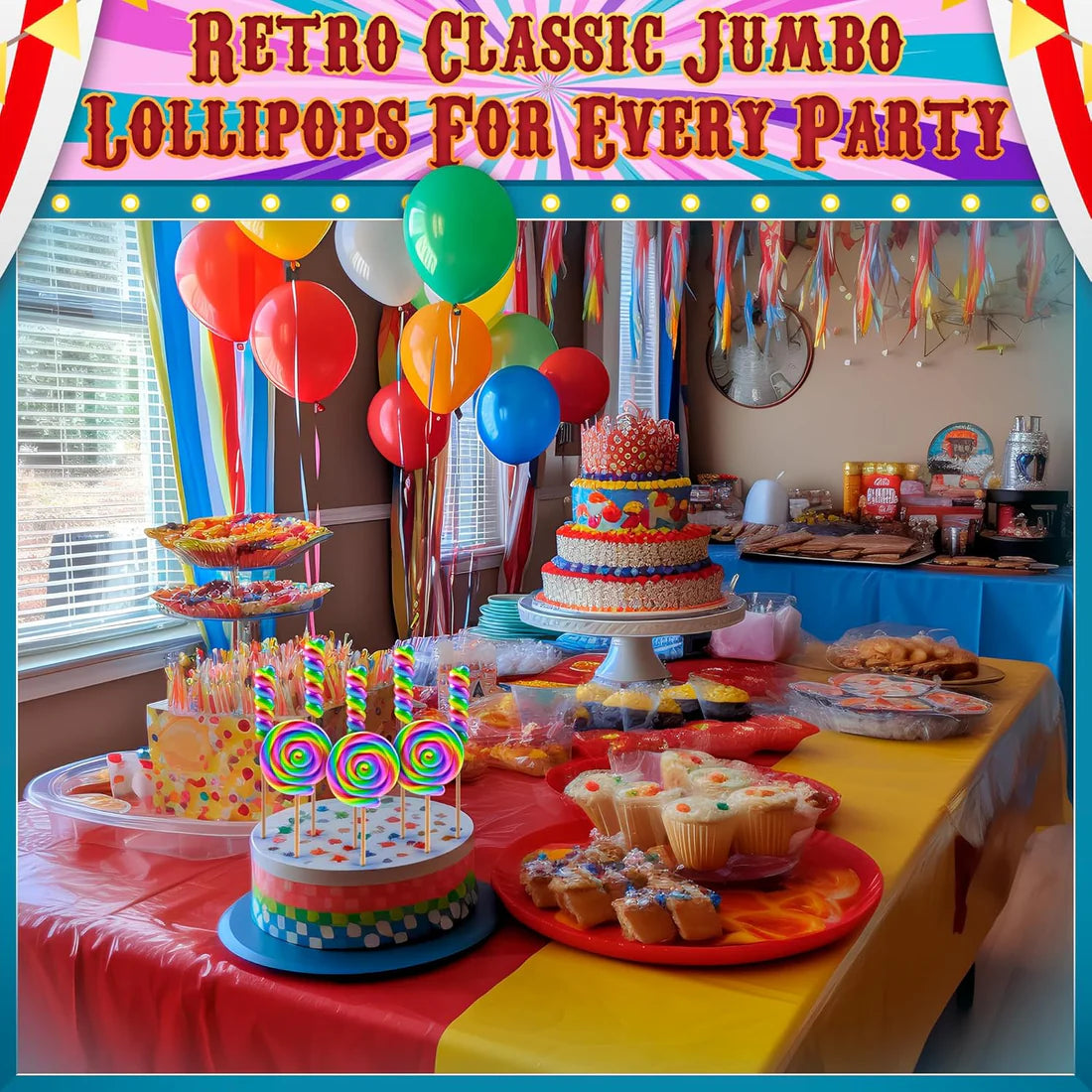 Giant Lollipops with Wooden Sticks – Sweet and Colorful Party Decorations