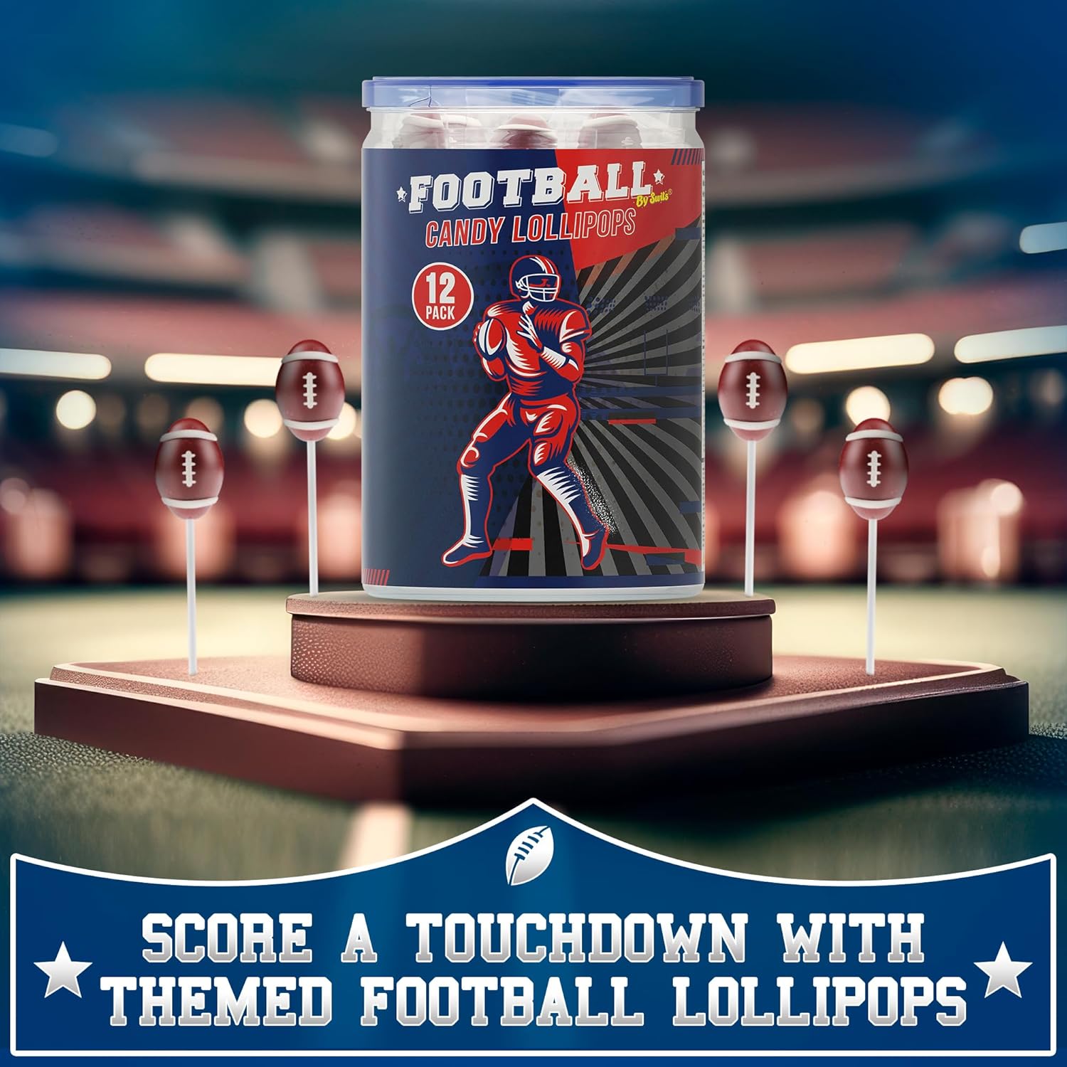 12 Football Lollipops in Traditional Colors – Perfect for Football Parties