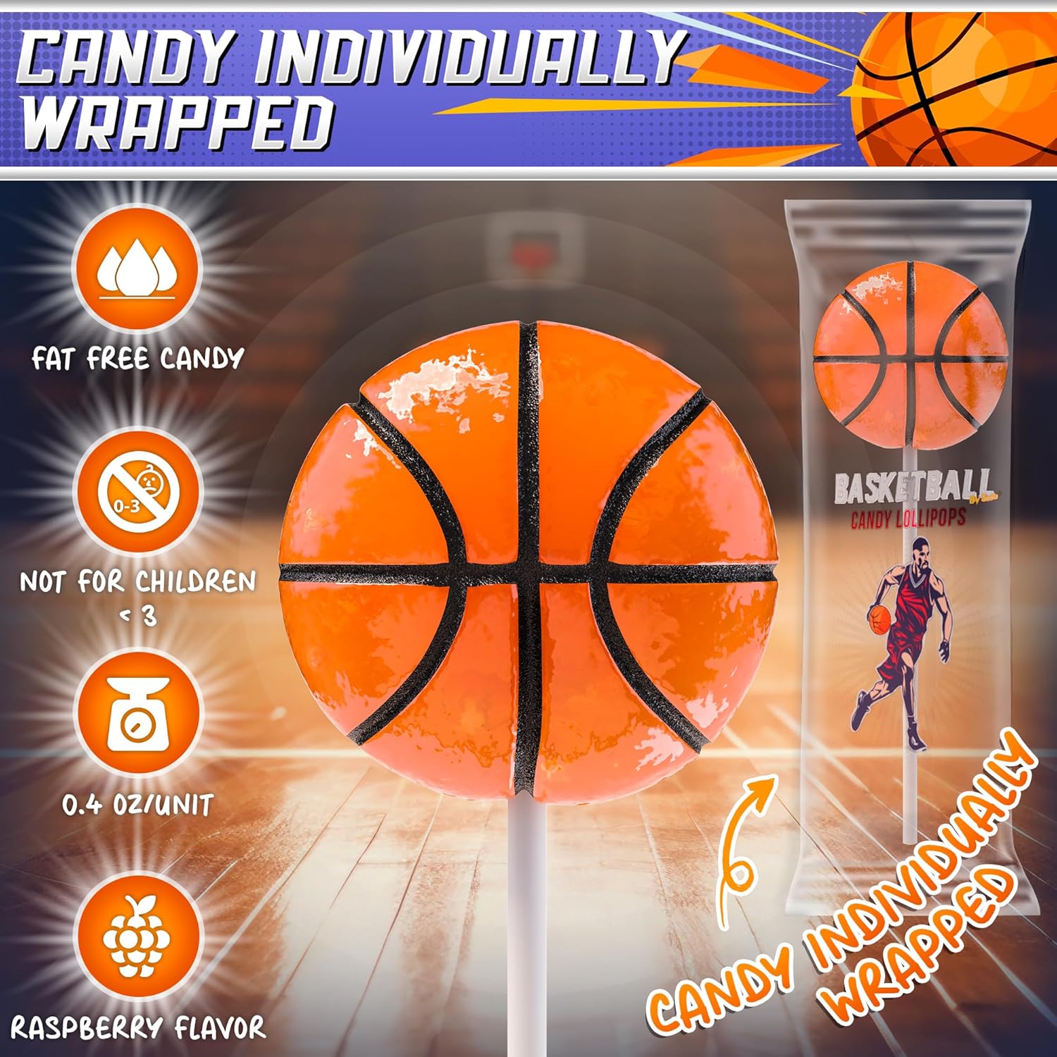 12-pack of basketball shaped candy lollies for sports celebrations